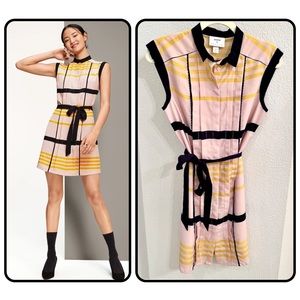 JASON WU Striped Mod Collar Sleeveless Button-up Shift Shirt Dress w/Belt XS